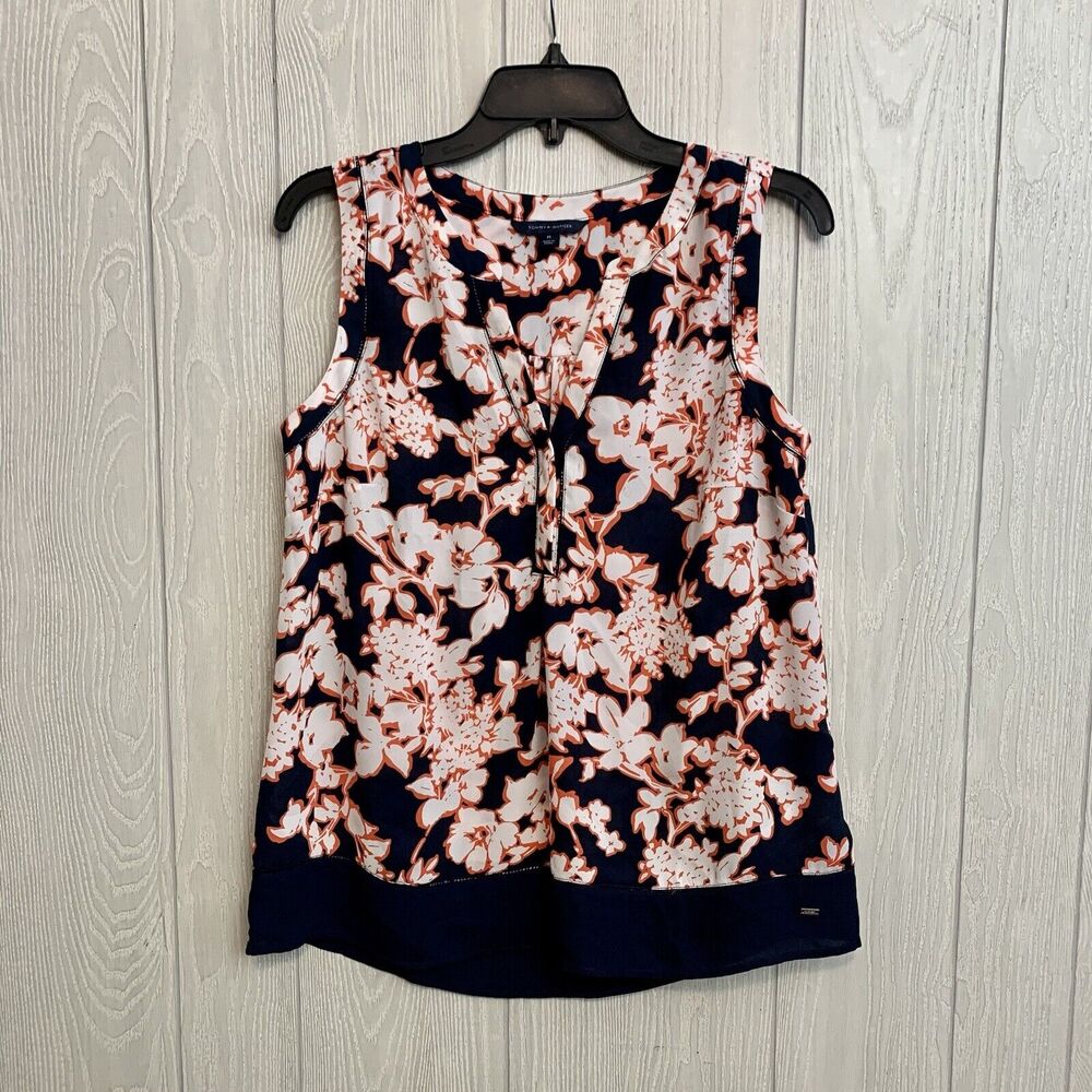 Tommy Hilfiger Blue Coral Floral Sleeveless Blouse Size Medium NWOT